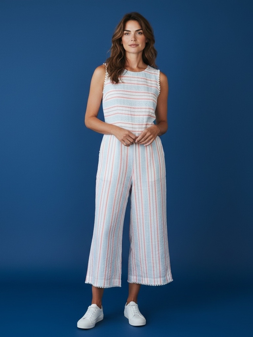 Woman’s Vineyard Vines Striped Sleeveless One-Piece Jumpsuit - Pink & Blue Sz 14
